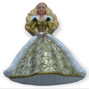 VTG Holiday Christmas Barbie gold gown 1996 Mattel Hallmark brooch acrylic